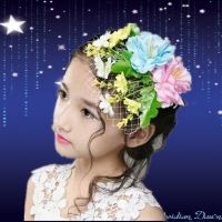 2019新款彩色女童花朵头饰儿童手工羽毛发饰新娘婚礼头花结婚饰品 蓝粉色 均码