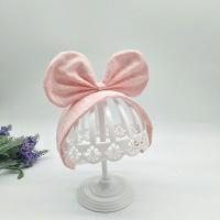 婴儿发带夏季薄款新生儿护囟门头花女宝宝蝴蝶结耳朵棉质儿童发饰 粉色蝴蝶结 S一般3-6个月 头围38-42cm