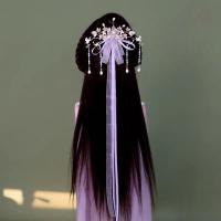 云尚阁复古风头饰后压流苏飘带发夹日常少女仙汉服配发饰[忆缱绻] 紫色弹簧夹后压一支