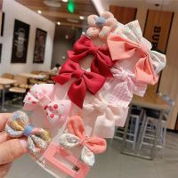 儿童花朵发夹夏季女童蝴蝶结发饰碎发刘海发卡宝宝公主不伤发夹子 红色组合