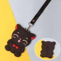 可爱证件工作牌保护套软硅胶学生校园饭卡ins门禁公交卡套带挂绳 小黑猫(U孔)+挂绳