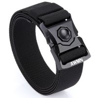 全合金休闲弹力帆布战术腰带男军迷用作训户外工装布裤带保安皮带 黑色-(弹力)