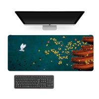 国风超大加大加厚锁边鼠标垫电竞游戏LOL吃鸡专用电脑办公键盘 落叶秋风 900*400*4mm