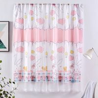 [免打孔]出租房魔术贴窗户帘宿舍窗帘遮光布卧室免打孔粘型窗帘 茶杯兔-布纱一体 1米宽1米高