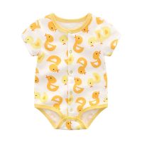 婴儿连体衣夏季0-1岁男宝宝衣服可爱薄款初生夏装新生儿睡衣哈衣 嘎嘎鸭S 66 建议13斤内62厘米下