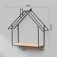 北欧风免打孔墙上置物架客厅餐厅墙面装饰品卧室房间墙壁收纳架子 烟囱款小房子-黑色[送安装配件]