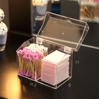 桌面防尘翻盖化妆棉棉签收纳盒卸妆棉梳妆台化妆品收纳整理透明 B款翻盖棉签盒