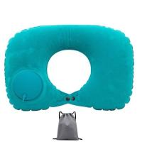 旅行按压充气u型枕高铁飞机午睡枕头折叠便携冲气颈椎枕护颈枕夏 孔雀绿植绒 单U型枕