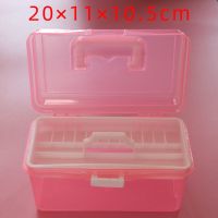加厚大号三层五金工具箱家用美术箱收纳水粉塑料透明学生画箱美甲 小号二层/粉色