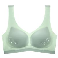 超薄冰丝无痕内衣女夏季无钢圈大胸显小防下垂美背大码文胸背心式 绿色[单件装] 7XL码:280-300斤