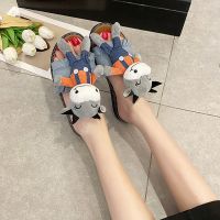 可爱少女心卡通萌萌哒小牛外穿凉拖鞋女夏季新款防滑底一字托鞋女 蓝色 35