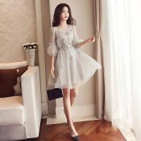 仙女裙2022春装新款女装pphome冷淡风温柔复古夏季超仙网纱连衣裙 灰色 S