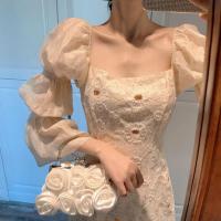 长裙设计感法式复古小众高级感桔梗茶歇连衣裙子春季2021年新款女 杏色 S