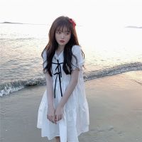 法式温柔风连衣裙女夏季初恋甜美复古小众娃娃领小个子气质小裙子 白色 [收藏关注店铺送小礼物] S [70-95]
