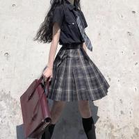 多色选择[jk两件套]2021夏季新款韩版jk制服日系百褶裙套装 南枝柳绵短袖衬衫+裙子+领带 XS
