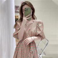 碎花泡泡袖连衣裙子夏天女装2021年新款性感显瘦高档连衣裙中长款 粉色碎花裙 S 建议80斤-95斤