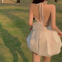 网纱温柔风法式仙女吊带公主蓬蓬裙2022夏季新款气质收腰连衣裙女 白色 M 95到115体重