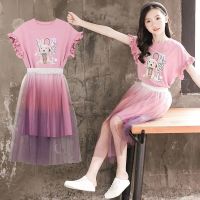 童装女童夏装连衣裙2021新款洋气儿童公主裙夏季大童女孩套装裙子 紫色(长裙套装) 110码建议身高100-110cm