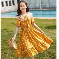 女童夏款连衣裙中大童韩版宽松2021新款显瘦百搭遮肚过膝学生长裙 黄色 130 码正不用买大