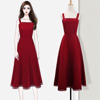 大码女装2021夏季新款微胖妹妹遮肚显瘦洋气减龄一字肩A字连衣裙 8362-红色连衣裙 M 建议80-100斤