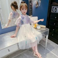 女童连衣裙夏装汉服2021新款中国风公主裙纱裙儿童超洋气仙女裙子 杏色 110码