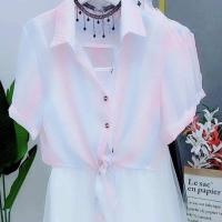 女士短袖彩虹雪纺披肩加网纱蓬蓬吊带连衣裙两件套松紧腰显瘦 粉色披肩加白色吊带裙 m80斤到95斤