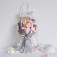 玫瑰花束生日送女友老师康乃馨仿真假花香皂肥皂花礼盒教师节礼物 [粉康乃馨+粉皂玫瑰]+灯+透明袋