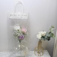 向日葵满天星木棉干花花束香皂花送人闺蜜毕业拍照生日礼物情人节 透明袋[3朵粉紫]15*38cm