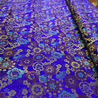 布料新型花型绸缎鞭炮花 衣服和服礼服唐装旗袍面料鞋面手工diy 宝蓝色 70宽幅