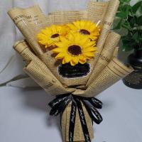 ins风情人节教师节花束送送妈妈女友送闺蜜香皂花生日礼物仿真花 3 朵太阳花黄色+手提袋