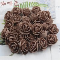 厂家直销3cm仿真泡沫玫瑰花朵手工小熊材料花环婚庆装饰假花头花 咖啡色 100朵