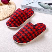 新款秋冬季布艺拖鞋男女情侣家居家室内地砖防滑吹气底包头棉拖鞋 酒红吹气底 女37-38适合35-37脚