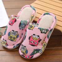 秋冬季拖鞋儿童男童居家亚麻拖鞋可爱男女宝宝拖情侣室内亲子拖鞋 包头鹰粉(包头款可选大一号) 24-25码内长16cm(2