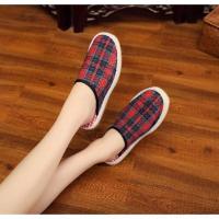 薄手工布拖鞋居家男女室内棉布单拖牛筋防滑老北京包头单拖鞋春夏 女款小方格 39