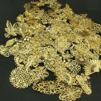 DIY古风手工发饰汉服饰品配件材料 和风花片古装头饰材料混款 金色 混款铁花片 混款装100克