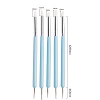 美甲工具双头点珠笔超软硅胶笔两用雕花笔镂空笔雕刻压花笔5支装 硅胶点钻笔[蓝杆]