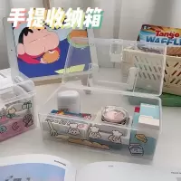 韩国ins简约可爱桌面防尘收纳盒白透明大容量便携手提翻盖整理盒 小号手提箱送贴纸
