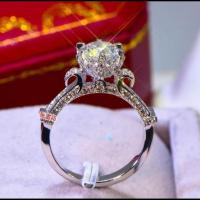 六爪奢华圆形花杯莫桑戒指女潮群镶圆形求婚钻戒婚戒指环礼物 1克拉 花环皇冠戒 9港码