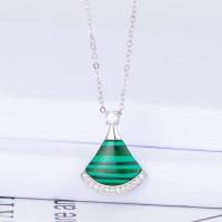 精工版玫瑰金排钻扇形小裙子项链欧美七夕款式镶钻女吊坠锁骨链 孔雀石 带钻小裙子银色