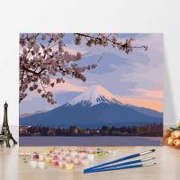 画画数字油画 diy填色客厅装饰画 动漫卡通迷你 私人手绘填色画 A042-富士山 40*50画布一张+颜料画笔