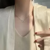 圆环微钻项链女ins不掉色轻奢小众温柔锁骨链高级感简约闺蜜刻字 圆环镶钻项链[银色] 密封袋简装