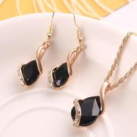 天使之泪学生女装饰品水滴形项链耳环二件套 时尚水晶饰品套装 水滴黑色套装