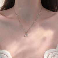 白玉髓圆型项链女学生韩版简约玉吊坠ins锁骨链不掉色高级感刻字 白玉髓项链大号[玉髓直径10MM] 普通包装