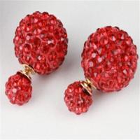 韩国耳饰耳环时尚超闪七彩水钻气泡双面耳钉饰品 红色