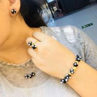 新疆黑白珠镀沙金四件套耳环项链戒指手链套装时尚个性饰品 黑白珠镀沙金四件套