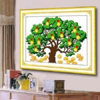 十字绣发财树2022新款摇钱树刺绣版招财树吉祥树生财招财进宝小幅 66*46cm精准印花版全线绣 [生态棉线]