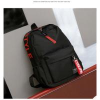 时尚潮流背包双肩包男初中学生书包男高中生女男生帆布韩版学生包 340黑色红字母(适合中学)