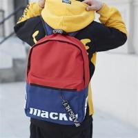 潮男背包日韩文艺个性简约情侣双肩包韩版潮流帆布原宿风旅行书包 MK红蓝