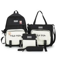 京腾 中小学生书包女韩版原宿风初中生双肩包校园小清新百搭背包 黑色送徽章四件套