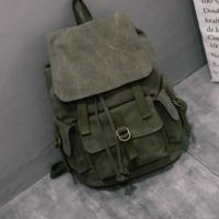 原宿风复古潮流休闲大容量水洗帆布双肩包男女学生包旅行包 绿色大号